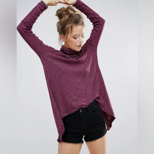 We the Free Split Back High Low Purple Turtleneck Top Size Small Tunic Boho